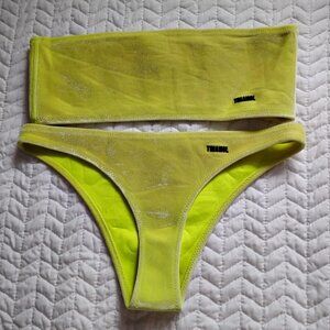 Bundle of 3 Triangl Women's Yellow Bikini Set Size Small with Navy Thong Bottom
